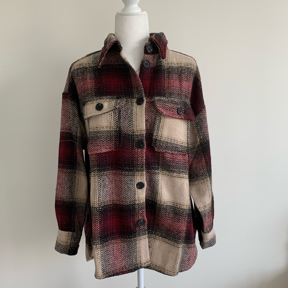 Brand new Fall Plaid Grunge Boyfriend Fit Coat Red - Picture 2 of 8